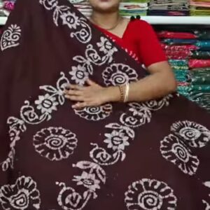 Traditional Maroon & Coffee Cotton Batik Saree with Allover Mandala Prints