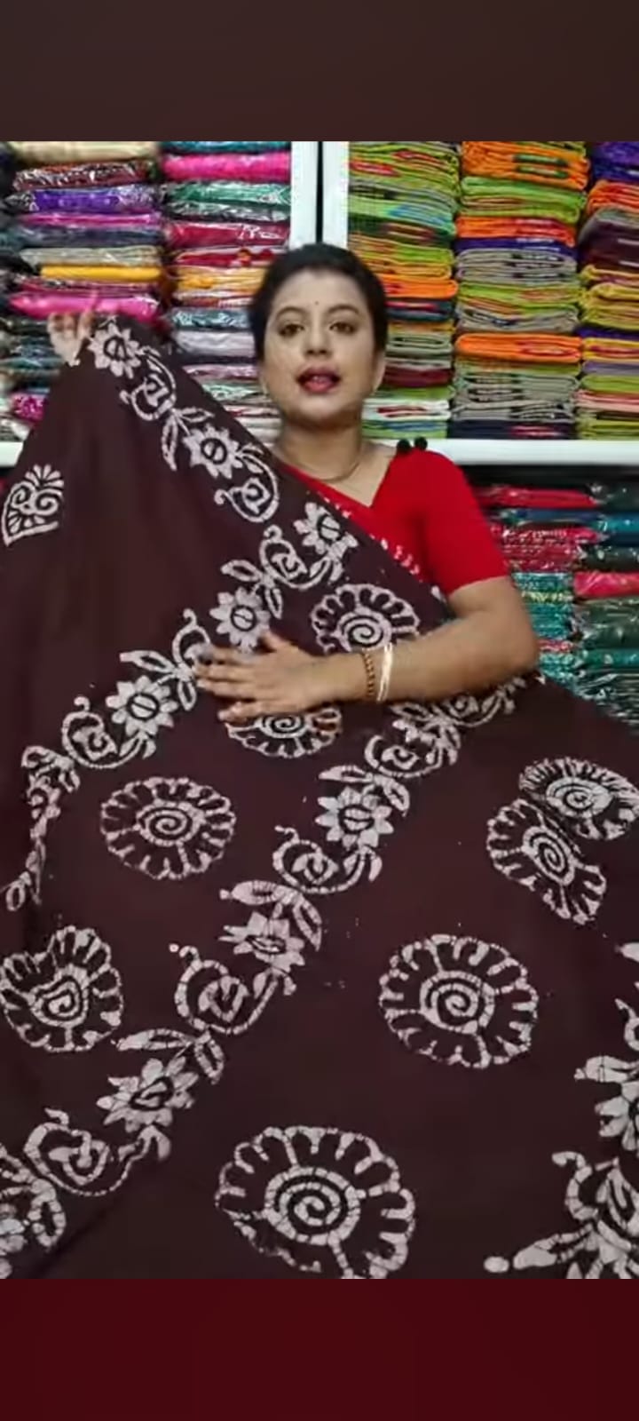 Traditional Maroon & Coffee Cotton Batik Saree with Allover Mandala Prints