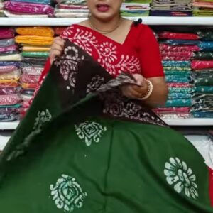 Earthy Forest Green & Brown Premium Cotton Saree