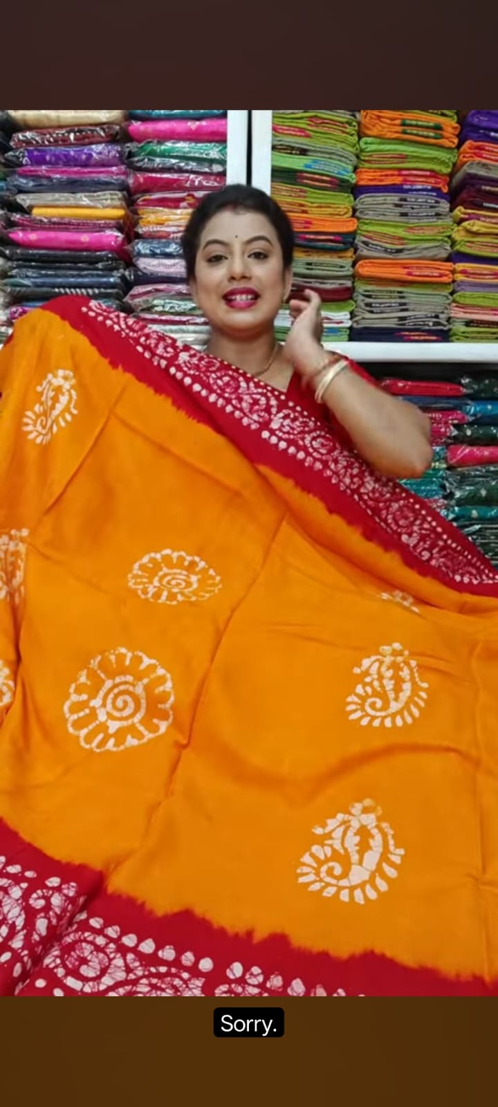 Joyful Marigold Yellow & Crimson Red Cotton Batik Saree